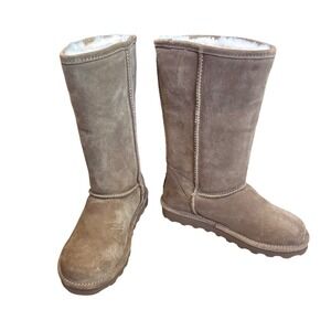 Bearpaw Elle Tall Wide Boots Women's 8 Hickory Brown Suede Sheepskin Cozy Casual